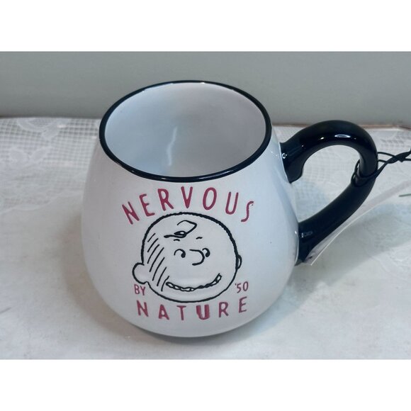 Peanuts 75th Anniversary "Nervous By Nature" Ceramic Mug 20 Oz Black & White - Picture 1 of 6